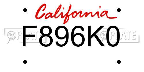 F896K0 California License Plate