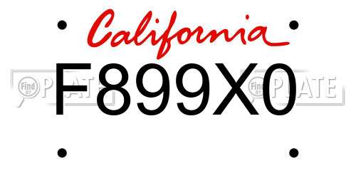 F899X0 California License Plate