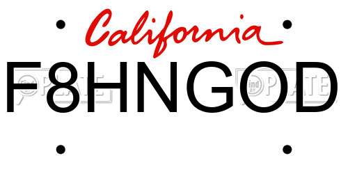 F8HNGOD California License Plate