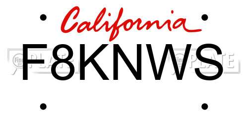 F8KNWS California License Plate