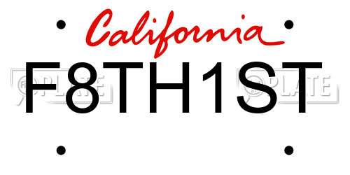 F8TH1ST California License Plate