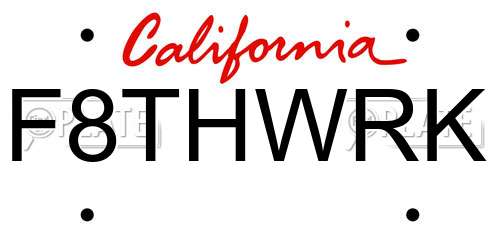 F8THWRK California License Plate