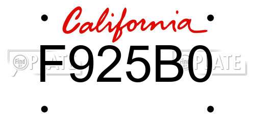 F925B0 California License Plate
