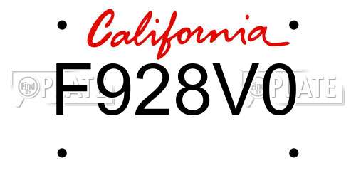 F928V0 California License Plate