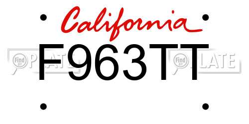 F963TT California License Plate
