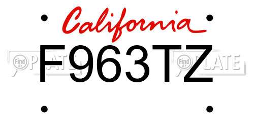 F963TZ California License Plate