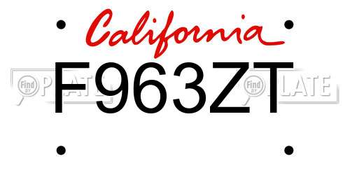F963ZT California License Plate