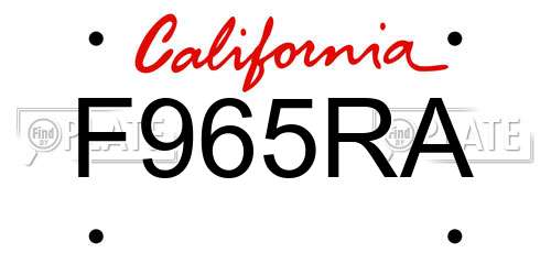 F965RA California License Plate