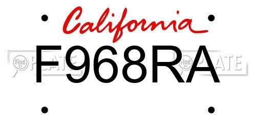F968RA California License Plate