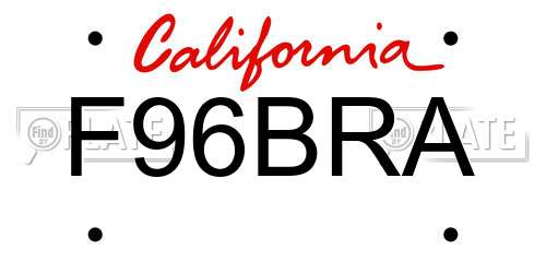 F96BRA California License Plate