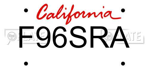 F96SRA California License Plate