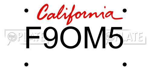 F9OM5 California License Plate