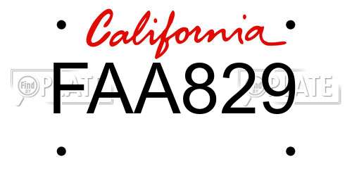 FAA829 California License Plate
