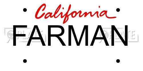 FARMAN California License Plate