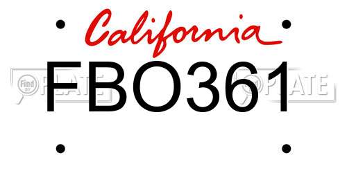 FBO361 California License Plate