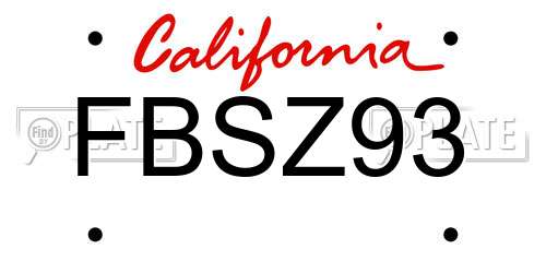 FBSZ93 California License Plate