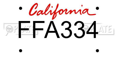 FFA334 California License Plate