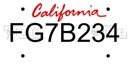 FG7B234 California License Plate