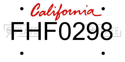 FHF0298 California License Plate