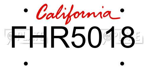 FHR5018 California License Plate