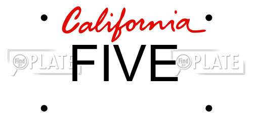 FIVE California License Plate