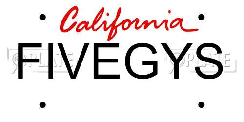 FIVEGYS California License Plate