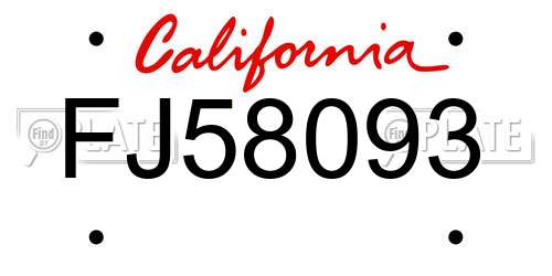 FJ58093 California License Plate