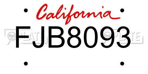 FJB8093 California License Plate