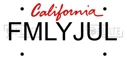 FMLYJUL California License Plate