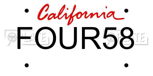 FOUR58 California License Plate