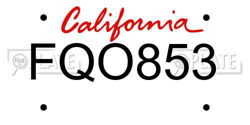 FQO853 California License Plate