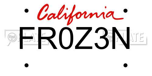 FR0Z3N California License Plate