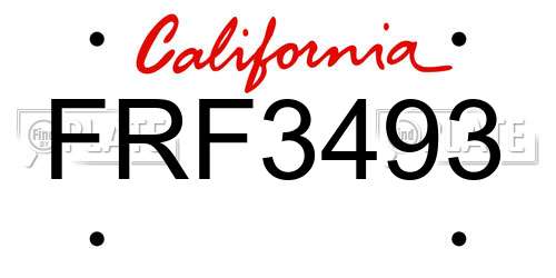 FRF3493 California License Plate