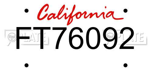 FT76092 California License Plate