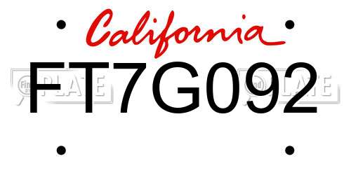 FT7G092 California License Plate