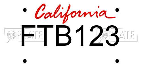 FTB123 California License Plate