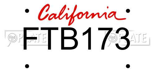 FTB173 California License Plate
