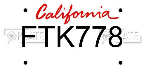 FTK778 California License Plate