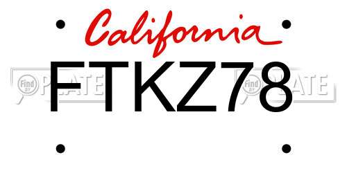 FTKZ78 California License Plate