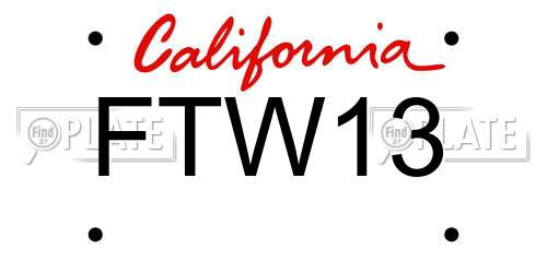 FTW13 California License Plate