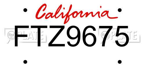 FTZ9675 California License Plate