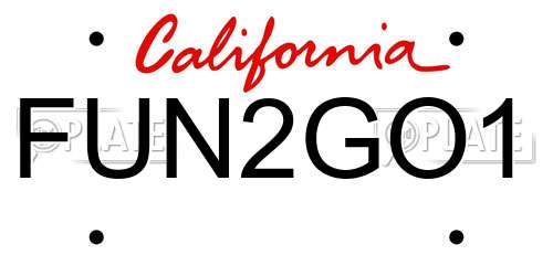 FUN2GO1 California License Plate