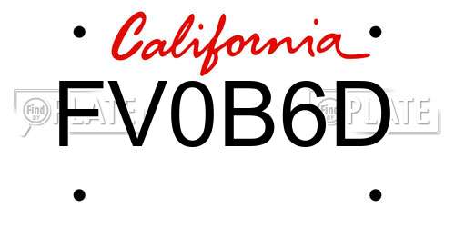 FV0B6D California License Plate