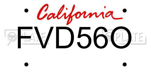 FVD56O California License Plate