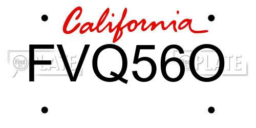 FVQ56O California License Plate