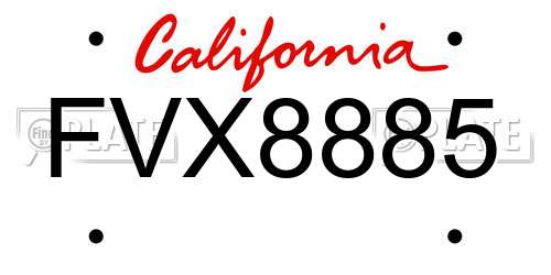 FVX8885 California License Plate