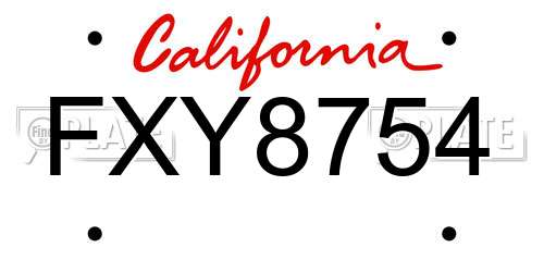 FXY8754 California License Plate