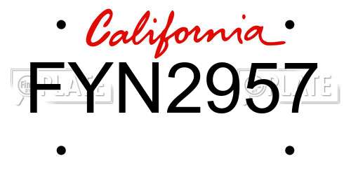 FYN2957 California License Plate