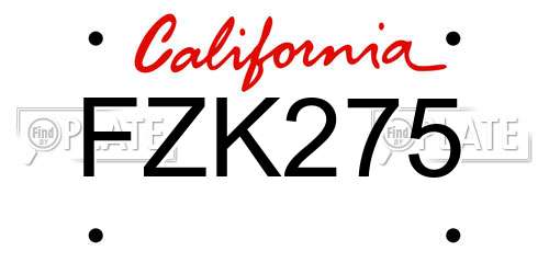 FZK275 California License Plate