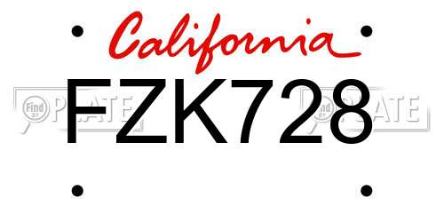 FZK728 California License Plate